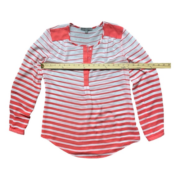 NY Collection Long Sleeve Blouse Size Small Orange White Sheer Buttons Snap - Picture 9 of 11